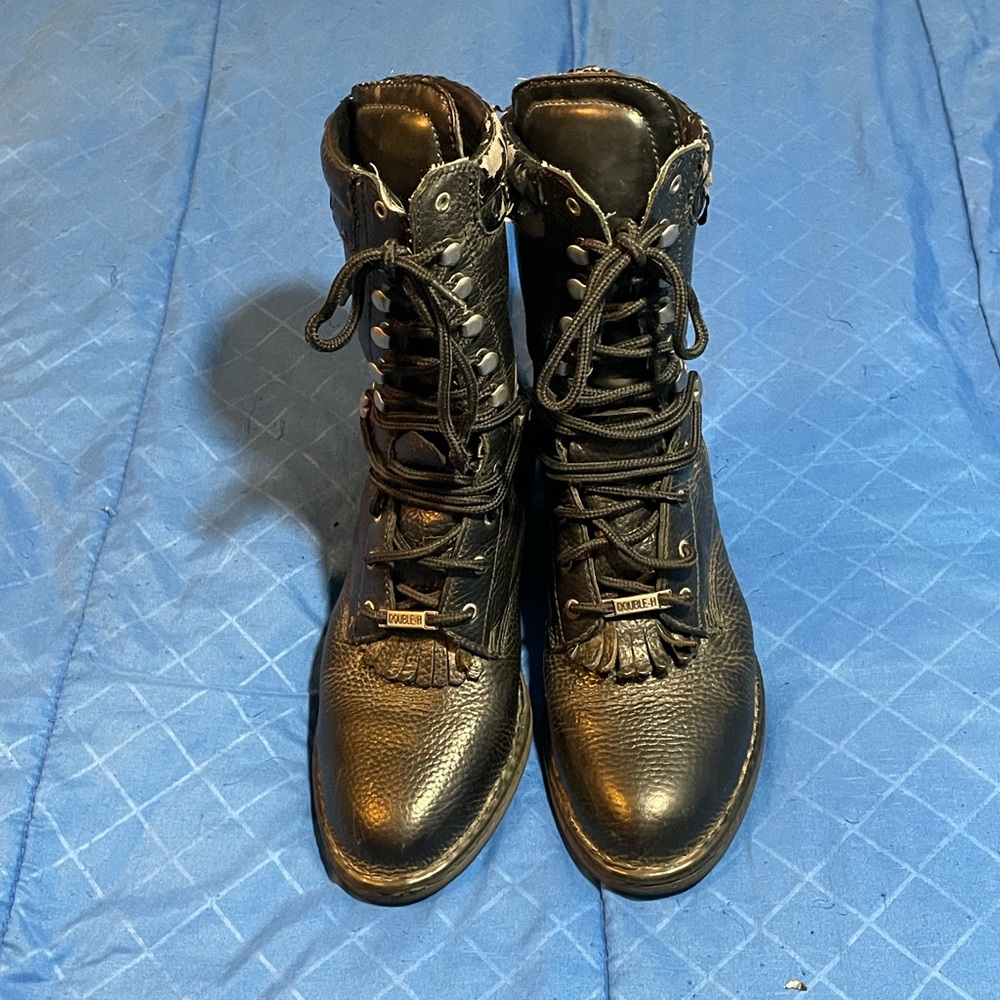Double H Kiltie black leather wester lace up boots